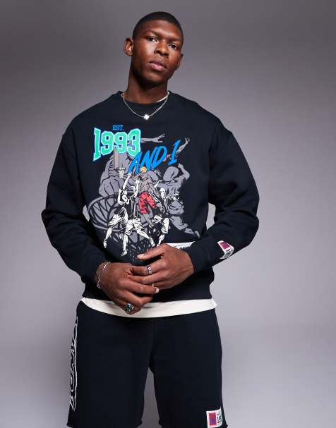 AND1 – Svart sweatshirt i oversize med sportigt tryck - view 1