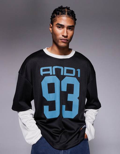 AND1 - Top in jersey a rete nero multicolore a doppio strato