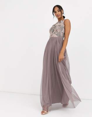 purple embellished maxi dress