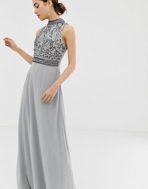 ANGELEYE Grey Sleeveless Embellished Beaded Maxi Dress
