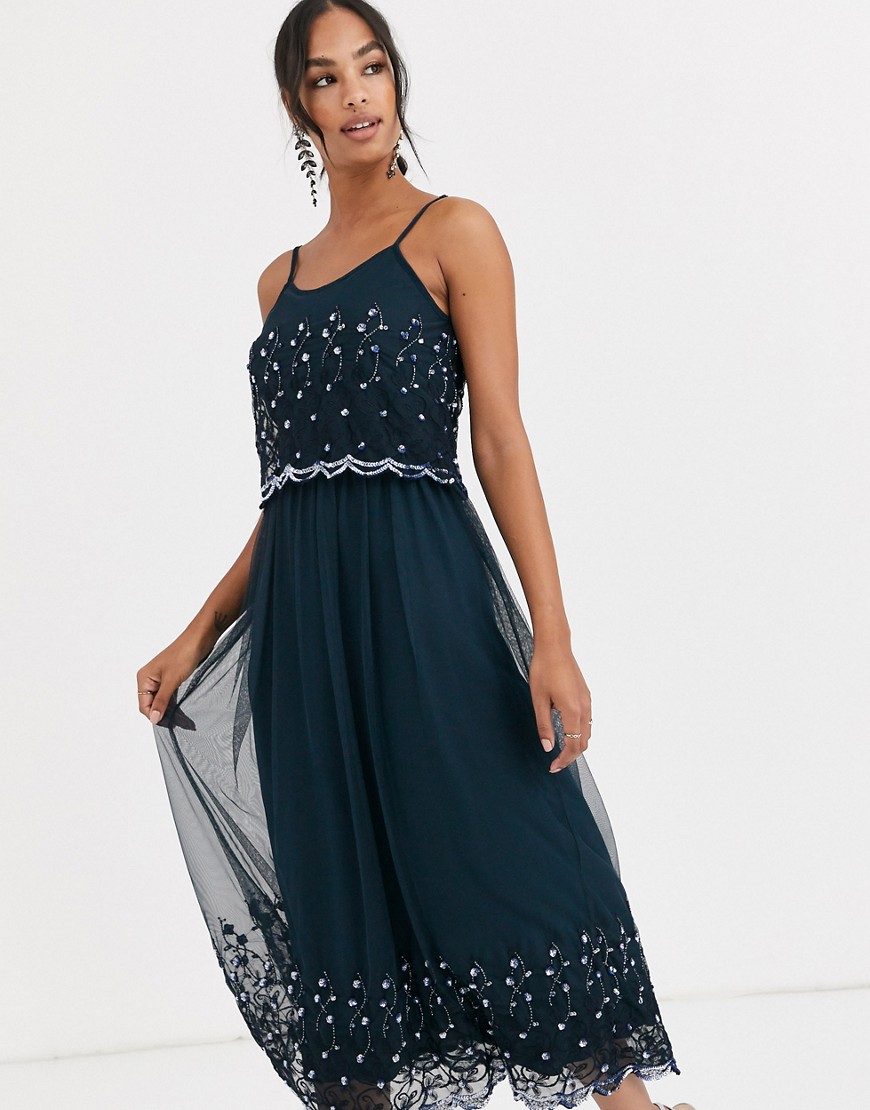 ANGELEYE - Lange maxi-jurk met versiering-Marineblauw