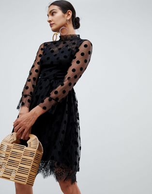 black polka dot mesh dress
