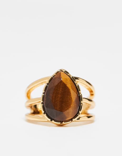 Anillo chapado en oro de 14 quilates con ojo de tigre auténtico de ASOS DESIGN, 3 de 3