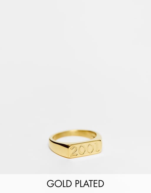 Anillo con diseño de año 2001 de acero inoxidable chapado en oro de Bohomoon