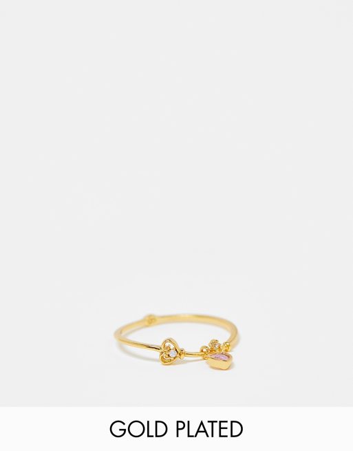 Anillo con diseño de corazón chapado en oro de 18 quilates Key to My Heart de Girls Crew
