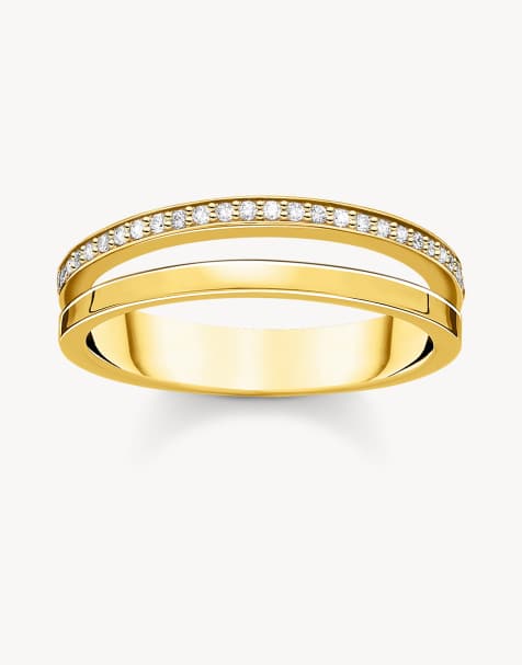 Anillo con diseño de doble banda con piedras blancas de plata de ley 925 chapado en oro amarillo de 18 quilates de Thomas Sabo - view 1