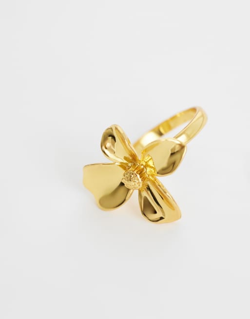 Anillo con diseño de flor chapado en oro de 14 quilates de ASOS DESIGN Curve, 3 de 3