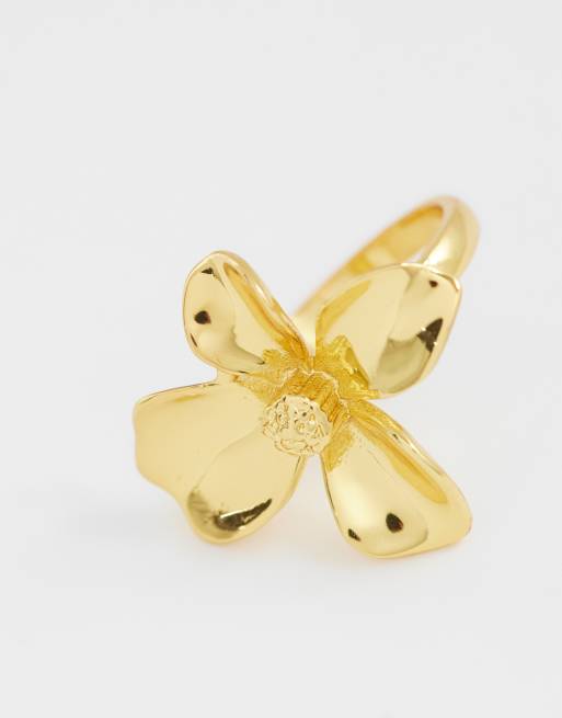 Anillo con diseño de flor chapado en oro de 14 quilates de ASOS DESIGN Curve, 3 de 3