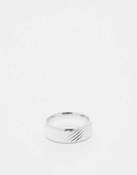 Anillo con diseño en relieve de rayas horizontales chapado en plata de Jack & Jones - view 1