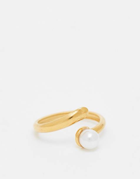 Anillo con diseño envolvente y perla de acero inoxidable chapado en oro de 18 quilates de Lost Souls - view 1