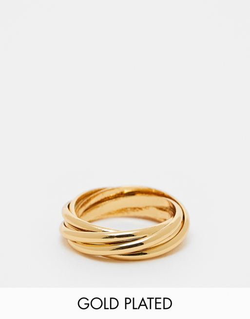 Anillo con diseño retorcido de tubos chapado en oro de 14 quilates de ASOS DESIGN