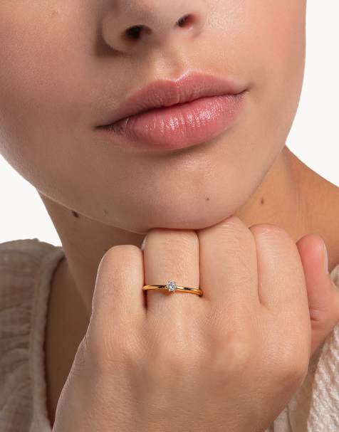 Anillo con piedra blanca de plata de ley 925 chapado en oro amarillo de 18 quilates de Thomas Sabo - view 1
