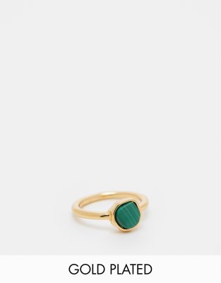 Anillo con piedra de estilo malaquita con efecto fundido chapado en oro de 14 quilates de ASOS DESIGN - view 1