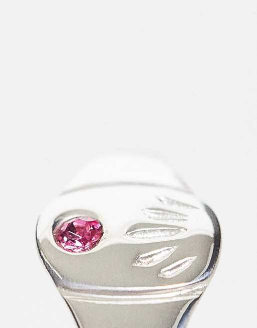 Anillo con piedra natal de octubre de cristal rosa de plata de ley de Kingsley Ryan Curve, 3 de 4