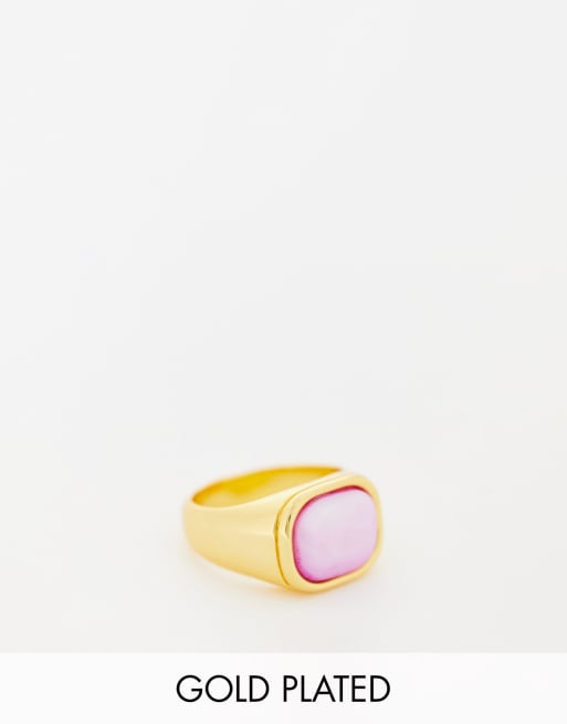 Anillo con piedra rosa y chapado en oro de 18 quilates de Image Gang