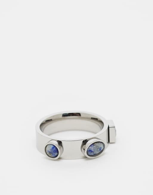 Anillo de acero inoxidable resistente al agua con piedras semipreciosas turquesa Sadie de Topshop