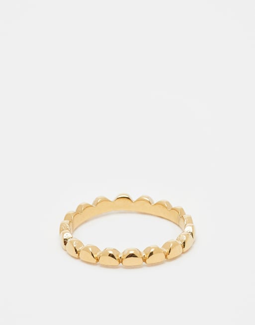 Anillo de banda con diseño delicado de corazones de acero inoxidable chapado en oro de 18 quilates con detalle de cristales de Lost Souls