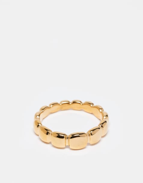 Anillo de banda dorado con diseño abombado de acero inoxidable resistente al agua de ASOS DESIGN - view 1