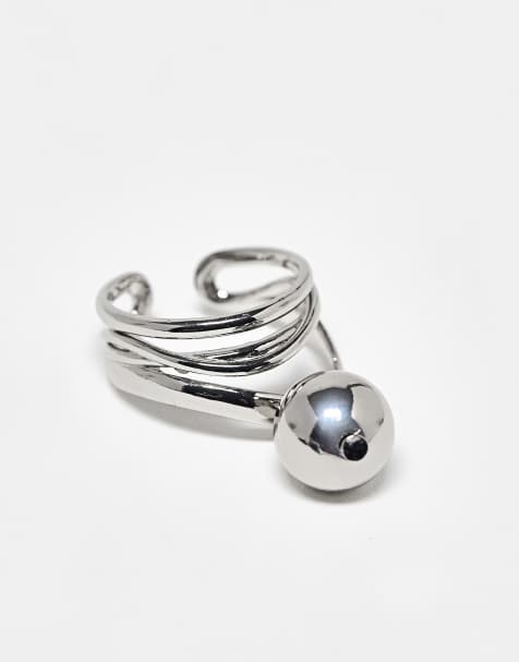 Anillo de banda plateado con charm esférico de ASOS DESIGN - view 1