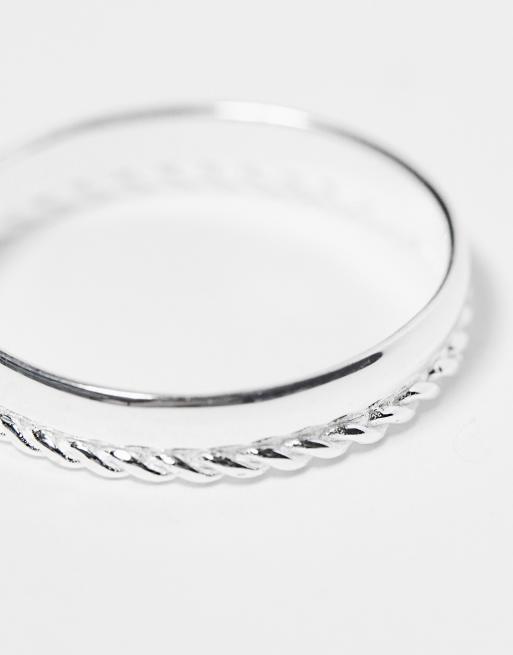 Anillo de banda plateado con detalle de cuerda de plata ley de ASOS DESIGN, 2 de 4