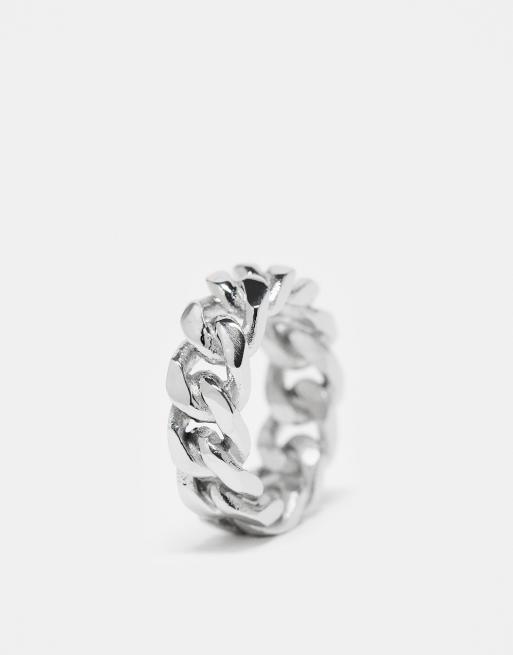 Anillo de banda plateado con diseño de cadena de acero inoxidable resistente al agua de ASOS DESIGN, 2 de 4