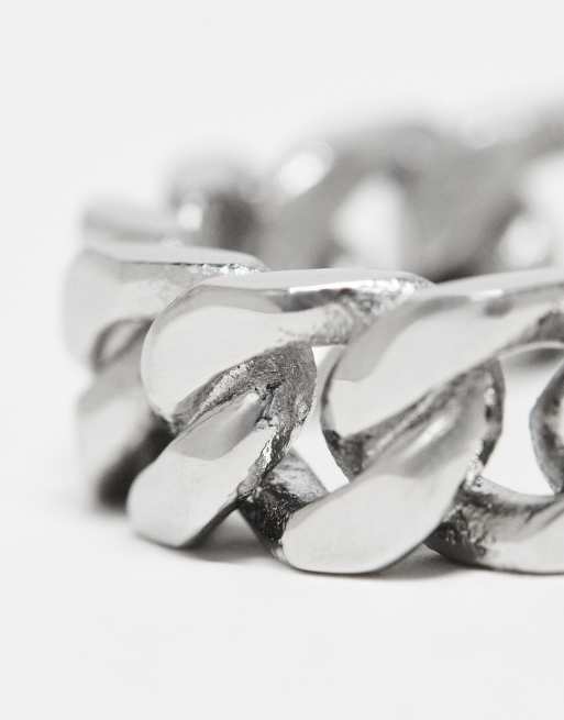 Anillo de banda plateado con diseño de cadena de acero inoxidable resistente al agua de ASOS DESIGN, 3 de 4