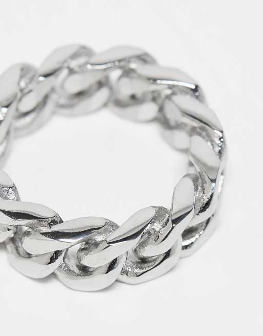 Anillo de banda plateado con diseño de cadena de acero inoxidable resistente al agua de ASOS DESIGN, 4 de 4