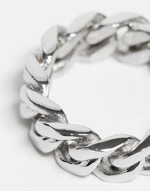 Anillo de banda plateado con diseño de cadena de acero inoxidable resistente al agua de ASOS DESIGN, 2 de 4