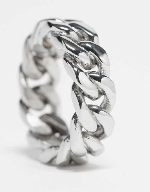 Anillo de banda plateado con diseño de cadena de acero inoxidable resistente al agua de ASOS DESIGN, 3 de 4