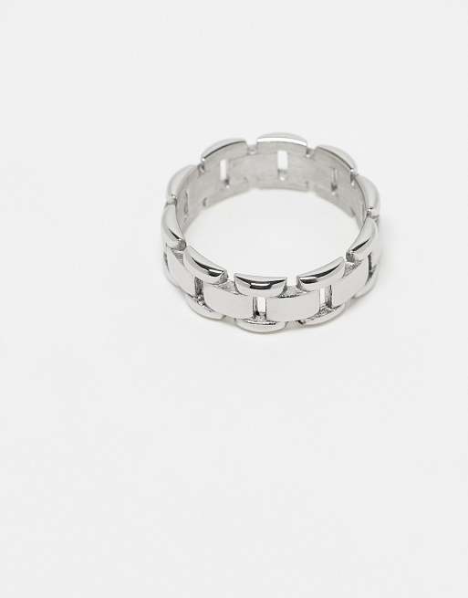 Anillo de banda plateado con diseño de cadena de acero inoxidable resistente al agua de ASOS DESIGN, 4 de 4