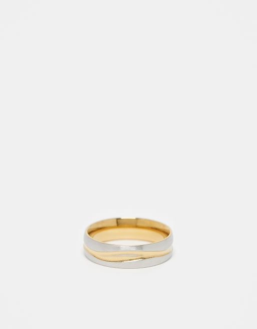 Anillo de banda plateado y dorado de acero inoxidable resistente al agua de ASOS DESIGN