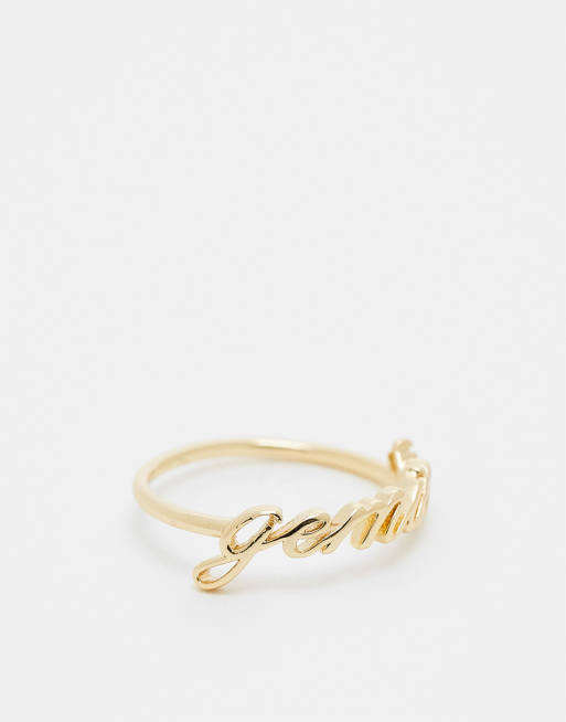 Anillo del signo zodiacal Géminis chapado en oro de 14 quilates con bolsa de regalo de ASOS DESIGN