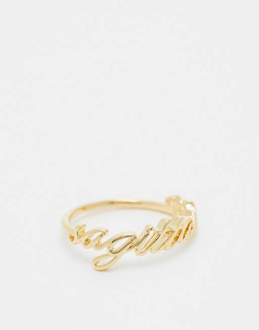 Anillo del signo zodiacal Sagitario chapado en oro de 14 quilates con bolsa de regalo de ASOS DESIGN