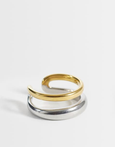 Anillo doble de tonos combinados de acero inoxidable chapado en oro de 18 quilates de Lost Souls - view 1