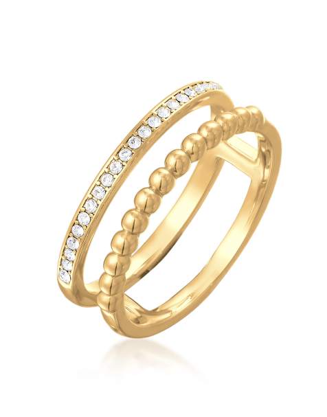 Anillo doble dorado con cristales de colores y esferas para mujer de Elli - view 1