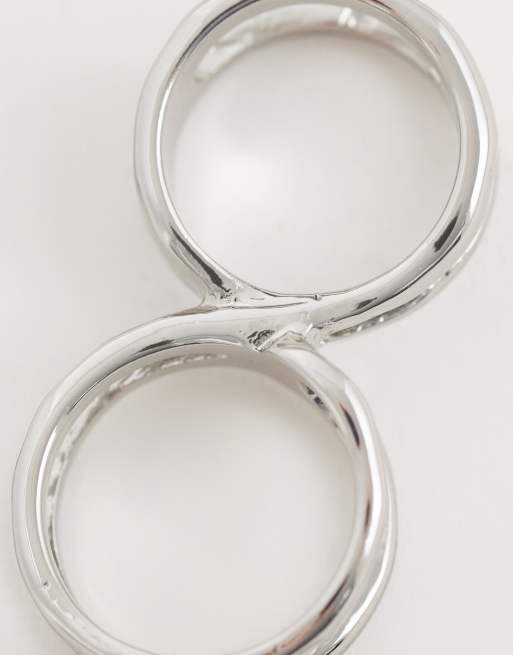 Anillo doble plateado con diseño fijo de ASOS DESIGN, 2 de 3