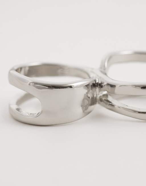 Anillo doble plateado con diseño fijo de ASOS DESIGN, 3 de 3