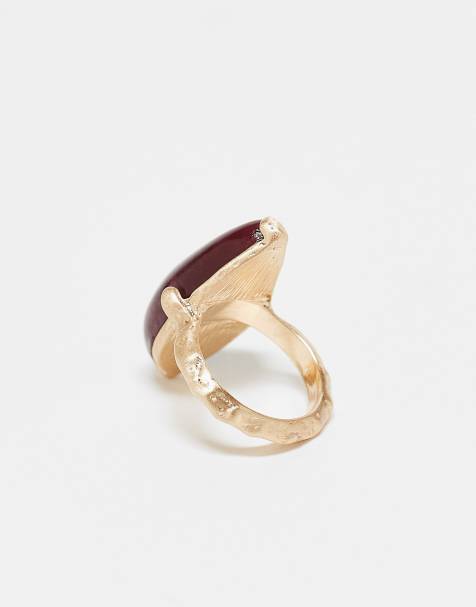 Anillo dorado cepillado con piedra semipreciosa de ASOS DESIGN