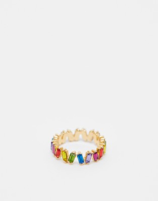 Anillo dorado con cristales de colores de talla baguette de ASOS DESIGN