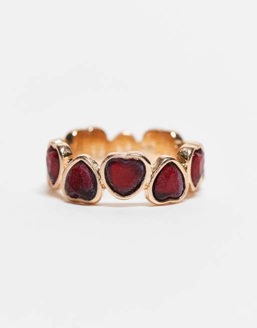 Anillo dorado con detalle de cristales rojo rubí de ASOS DESIGN Curve, 2 de 3
