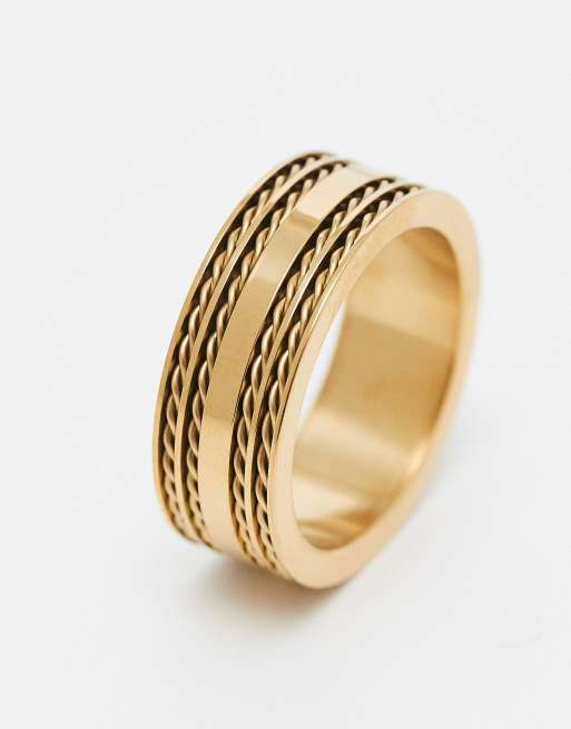 Anillo dorado con detalles tipo cuerda de acero inoxidable resistente al agua de ASOS DESIGN, 3 de 3