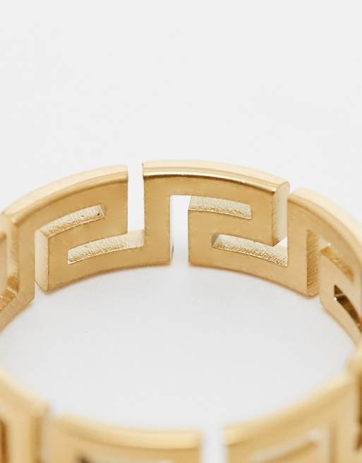 Anillo dorado con diseño de grecas de acero inoxidable resistente al agua de ASOS DESIGN, 3 de 4