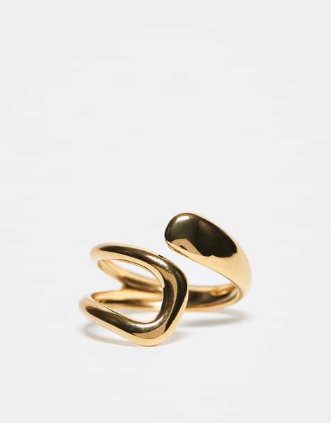 Anillo dorado con diseño envolvente retorcido de acero inoxidable resistente al agua de ASOS DESIGN - view 1