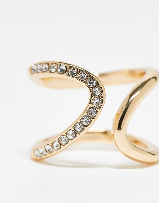 Anillo dorado con diseño envolvente y detalle de cristal de ASOS DESIGN, 2 de 3
