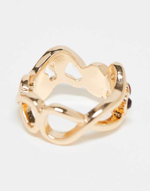 Anillo dorado con diseño ondulado y piedras ámbar sintéticas de ASOS DESIGN, 2 de 3