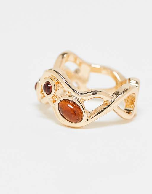 Anillo dorado con diseño ondulado y piedras ámbar sintéticas de ASOS DESIGN, 3 de 3