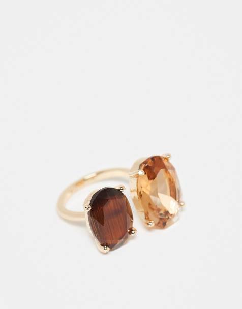 Anillo dorado con dos piedras ámbar de ASOS DESIGN - view 1