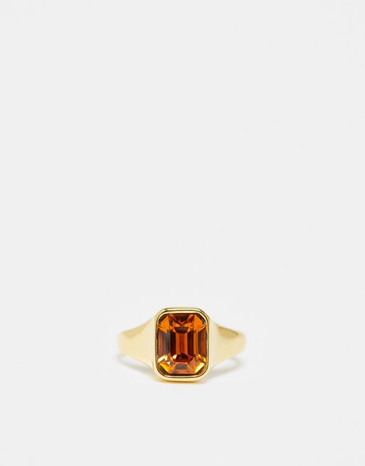 Anillo dorado con piedra ámbar de acero inoxidable de Reclaimed Vintage, 3 de 4