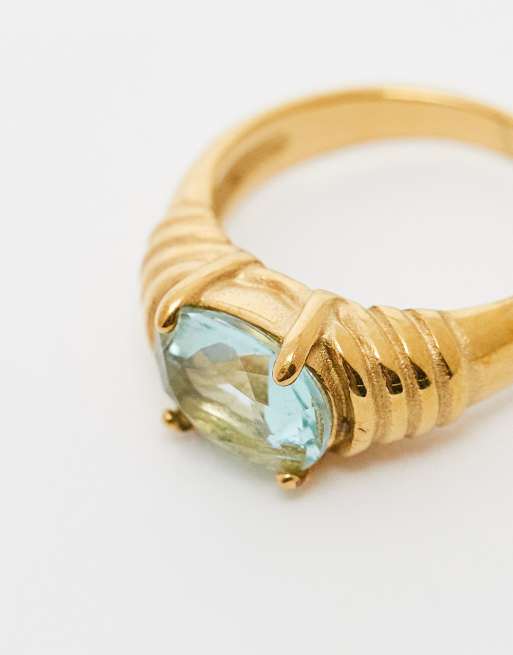 Anillo dorado con piedra azul de acero inoxidable exclusivo de Kaiia , 2 de 3