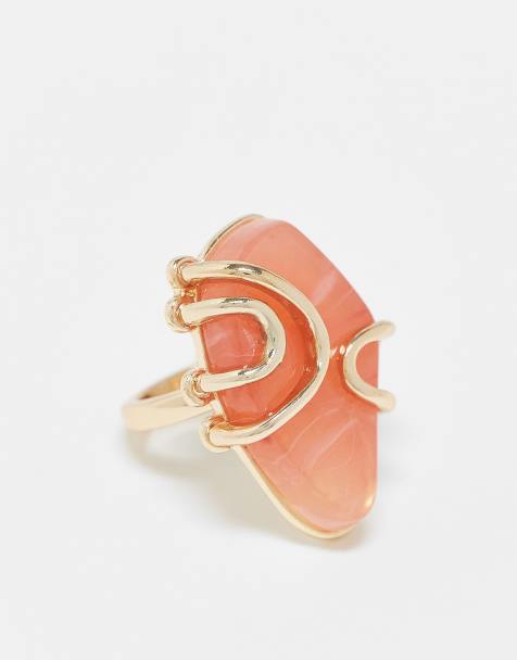 Anillo dorado con piedra semipreciosa rosa de imitación de ASOS DESIGN Curve - view 1